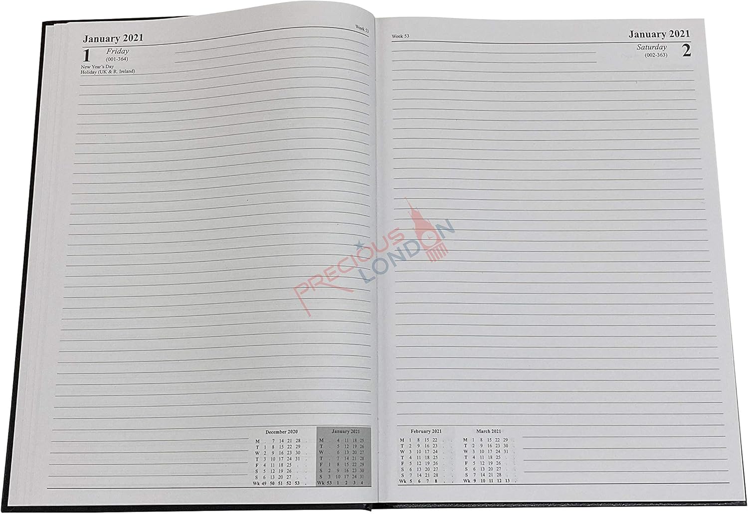 Precious 2026 A4 One Day to a Page Diary with Full Page of Saturday & Sunday Hardback Cover Planner Organiser Premium Diary (Black) - Image 5