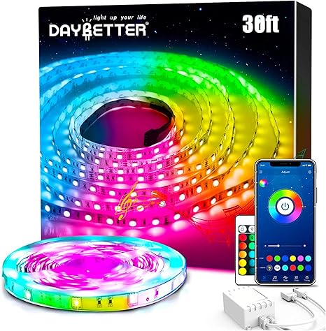 images Daybetter Led Lights App daybetter smart led lights 30ft 5050 rgb led strip lights kits with 24 keys remote app control timer schedule led music strip lights