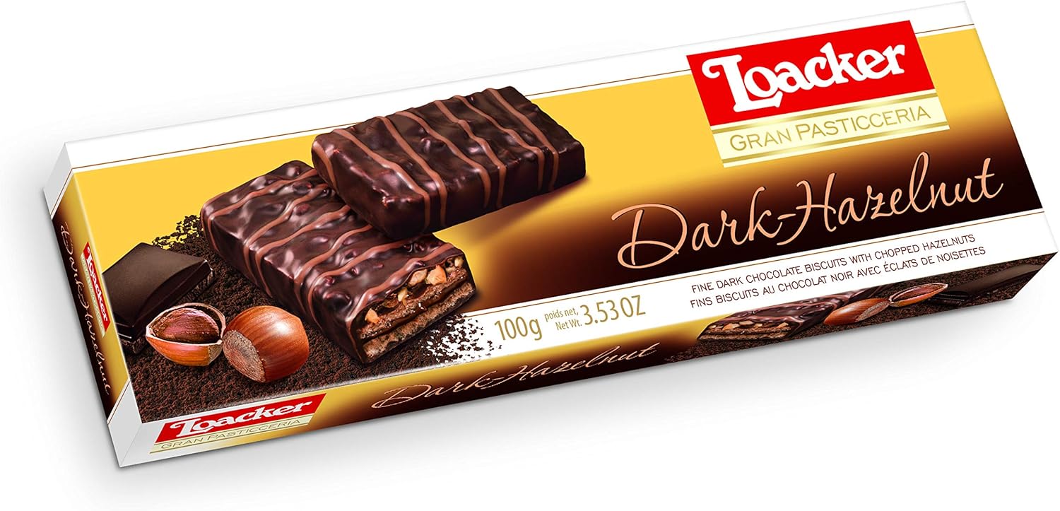 Loacker Dark Chocolate Hazelnut Biscuits, Box of Chocolate Biscuits