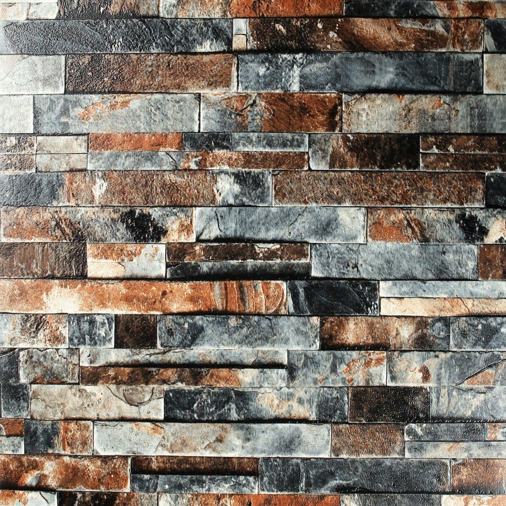 HANMERO 3D Rural Imitation Faux Ash Black Brick Stone Block Textured Vinyl Wall Paper Murals Roll for Living Room/Bedroom/TV Background Home Decor 20.86'' x 397.3''