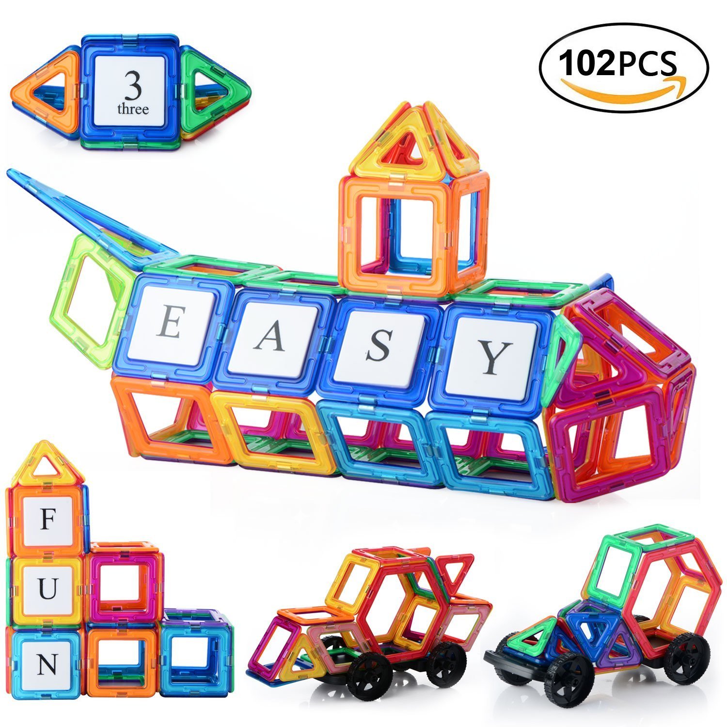 Magnetische Bausteine Für Kinder, 102 Stück Bausteine Regenbogenset Lernspielzeug Tolles Geschenke für Baby Kleinkinder ab 3 Jahre (106 Stück)