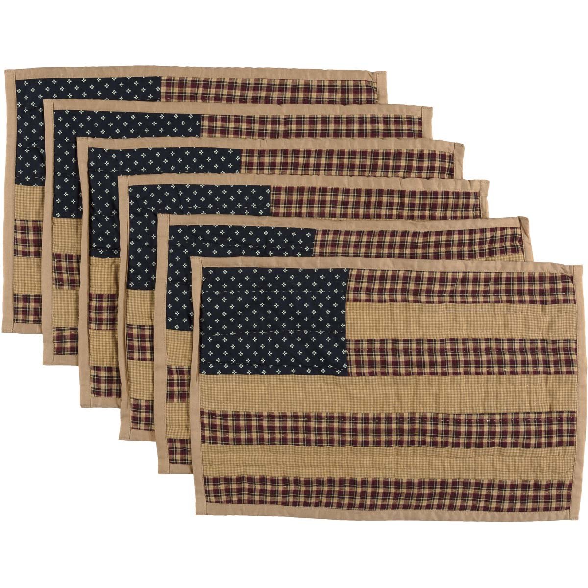 VHC Brands Americana Primitive Tabletop & Kitchen - Patriotic Patch Red Quilted Placemat Set of 6