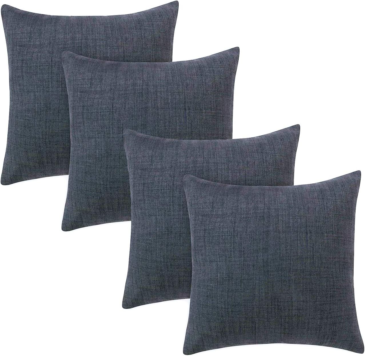 Cushion Cover,4 Pack 45×45cm Linen Cotton Pillowcase Vintage Style Square Throw Pillow Covers Decorative Cushion Covers for Sofa, Couch, Bed, Bench