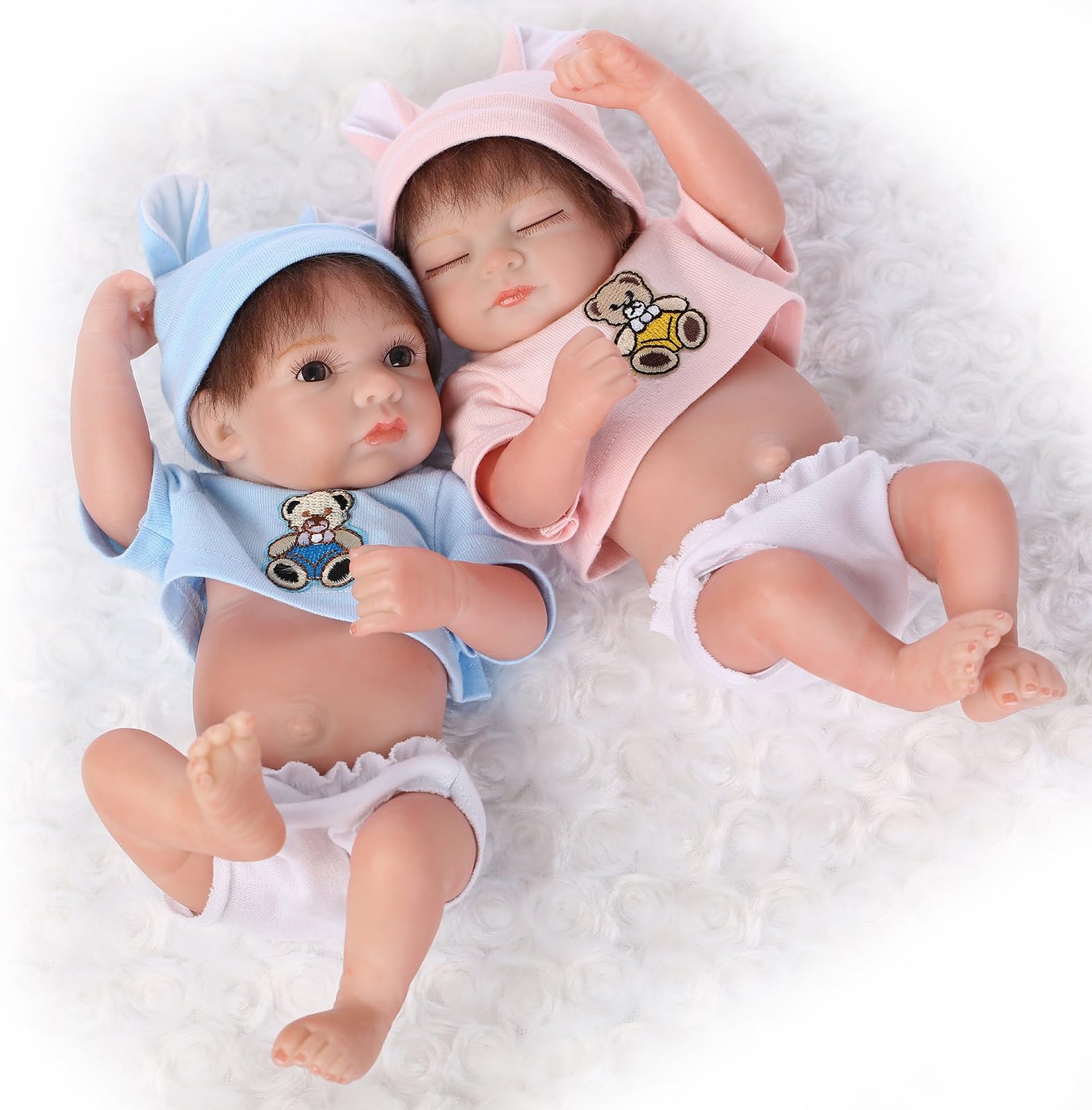 NPK Real Lifelke Full Silicone Body Reborn Baby Doll Twins Realistic Newborn Dolls Sleeping Girl and Boy 2pcs Toys