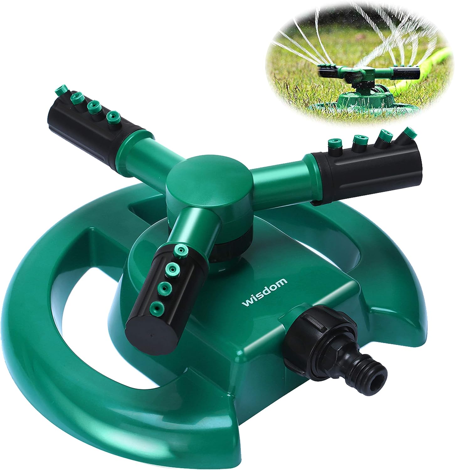 WISDOMWELL Garden Sprinkler Automatic Lawn Water Sprinkler 360 Degree 3 Arm Rotating Sprinklers System for Watering Your Lawn Plants Flowers Veggies and More