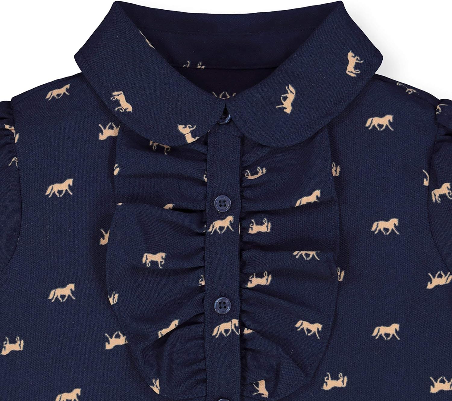 Hope & Henry Girls' Short Sleeve Ruffle Front Button Down Shirt with Puff Sleeves: Clothing