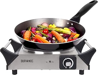 Duronic HP1SS Kochplatte | elektrische Einzelkochplatte | Herdplatte | Kochfeld aus Edelstahl | rostfreier Stahl | stufenlos einstellbare Temperatur | Tragegriffe | 1500 Watt | Camping