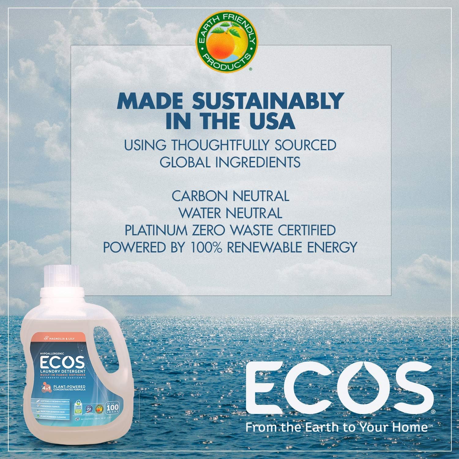 Earth Friendly Products ECOS 2X Liquid Laundry Detergent, Magnolia & Lily, 200 Loads, 100 Fl Oz (Pack of 2): Health & Personal Care