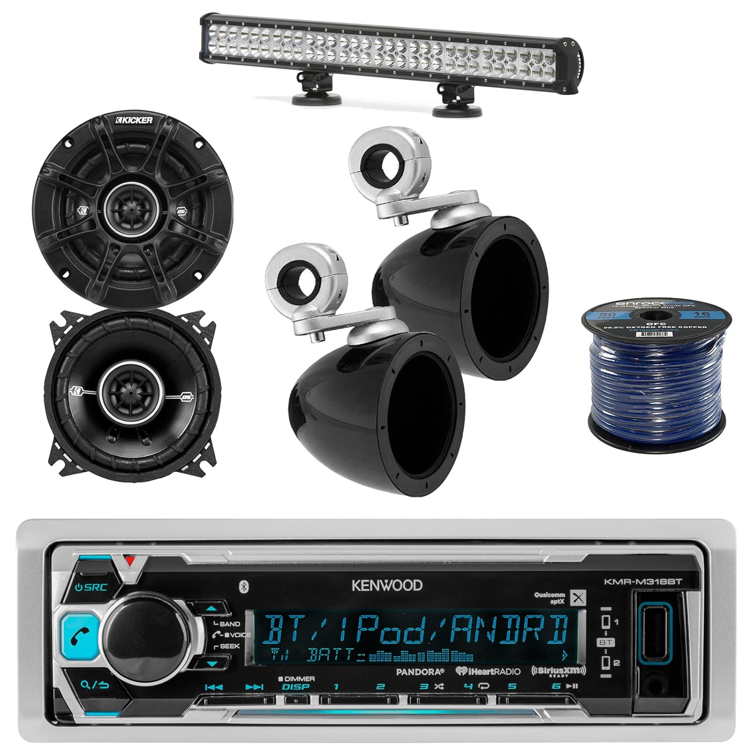 最大10 Offクーポン スピーカー Marine受信機w Led Marineライトバー キッカー4 50 ミニタワーエンクロージャ 4 B0753lr5vc Ft Grade 28 Kenwood 2 180 2ウェイブラック車オーディオステレオ同軸スピーカー Enrock Speakers Kmrm31bt 1 40kmmtes W Bluetooth