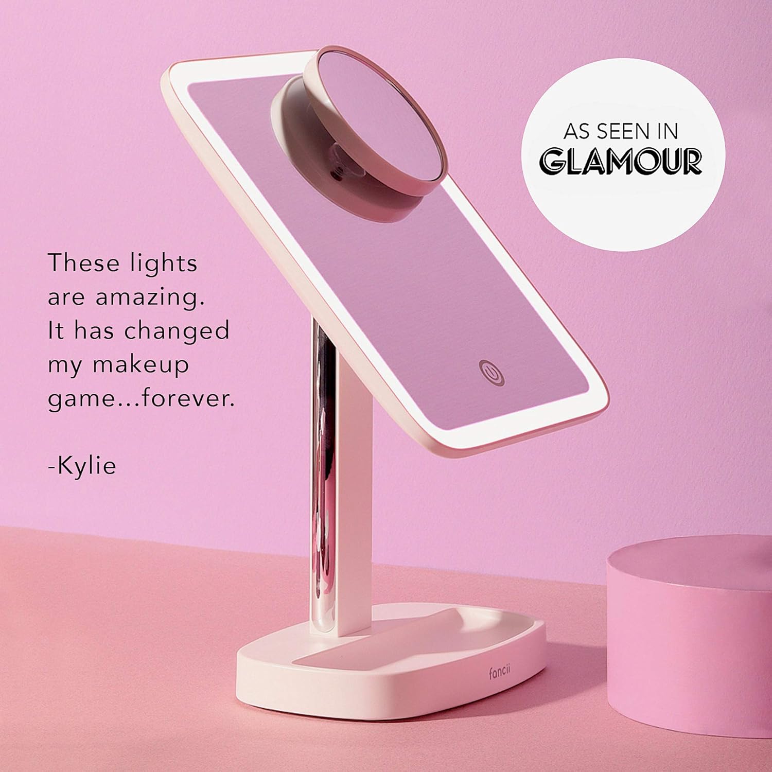Fancii LED Makeup Vanity Mirror with 3 Light Setting and 15x Magnifying Mirror - Choose Between Soft Warm, Natural Daylight, or Neutral White Lights - Dimmable Countertop Cosmetic Mirror - Aura -