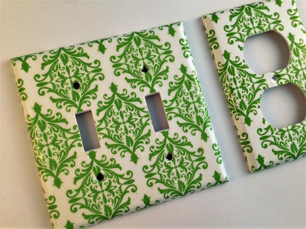 Green and White Damask Light Switch Cover Various Sizes