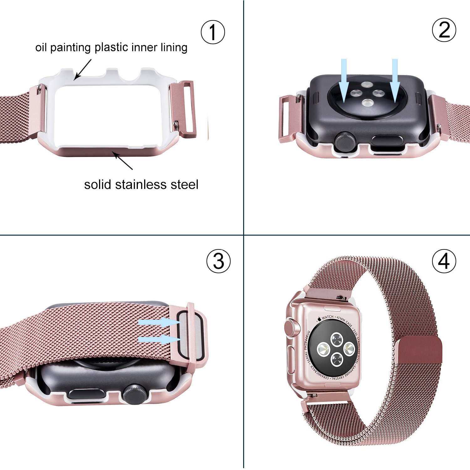 Apple Watch Band, iBazal 38mm Protective Case, Upgraded Milanese Stainless Steel Magnetic Closure Clasp Replacement iWatch Band for All 38mm Apple Watch Series 2&Series 1&Sport&Edition-Rose Gold 38mm