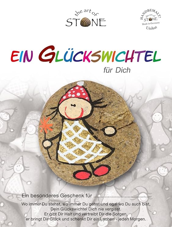 The Art of Stone Glückswichtel Stein Für Dich in GoldWeißRot mit Querrauten, individualisierbarer Glücksstein, von Hand bemal