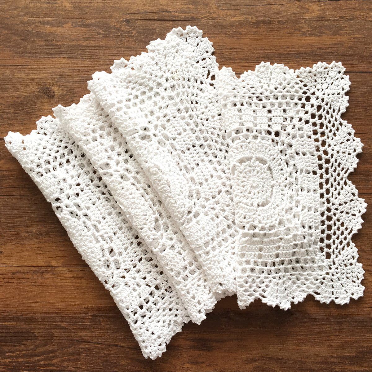 Pack of 4PCS White 11 Inch Square HANDMADE Crochet Lace Placemats Coasters