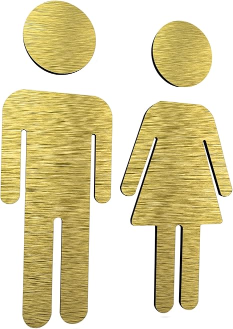 Bsydesign Aluminium Male And Female Bathroom Wall Art Unisex Restroom Sign Farmhouse Door Decoration Guest Toilet Decor All Gender Wc Symbol Adhesive Washroom Plaque Gold Amazon Co Uk Kitchen Home