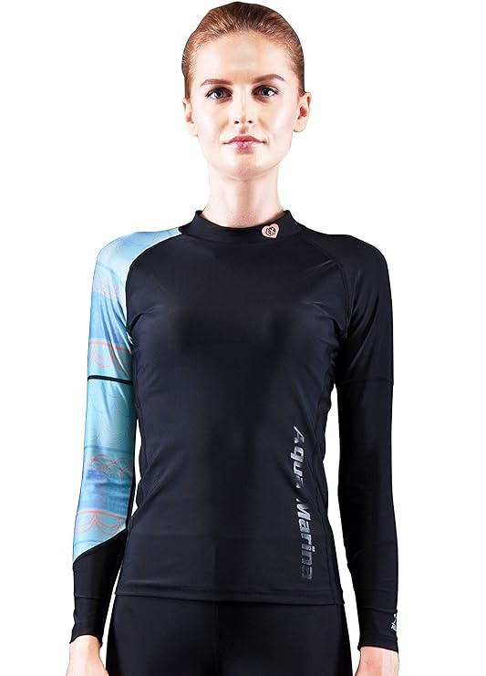 Aqua Marina Illusion Damen LS Rash Guard UV-Shirt Lycra Badeshirt Schwimmshirt Blue