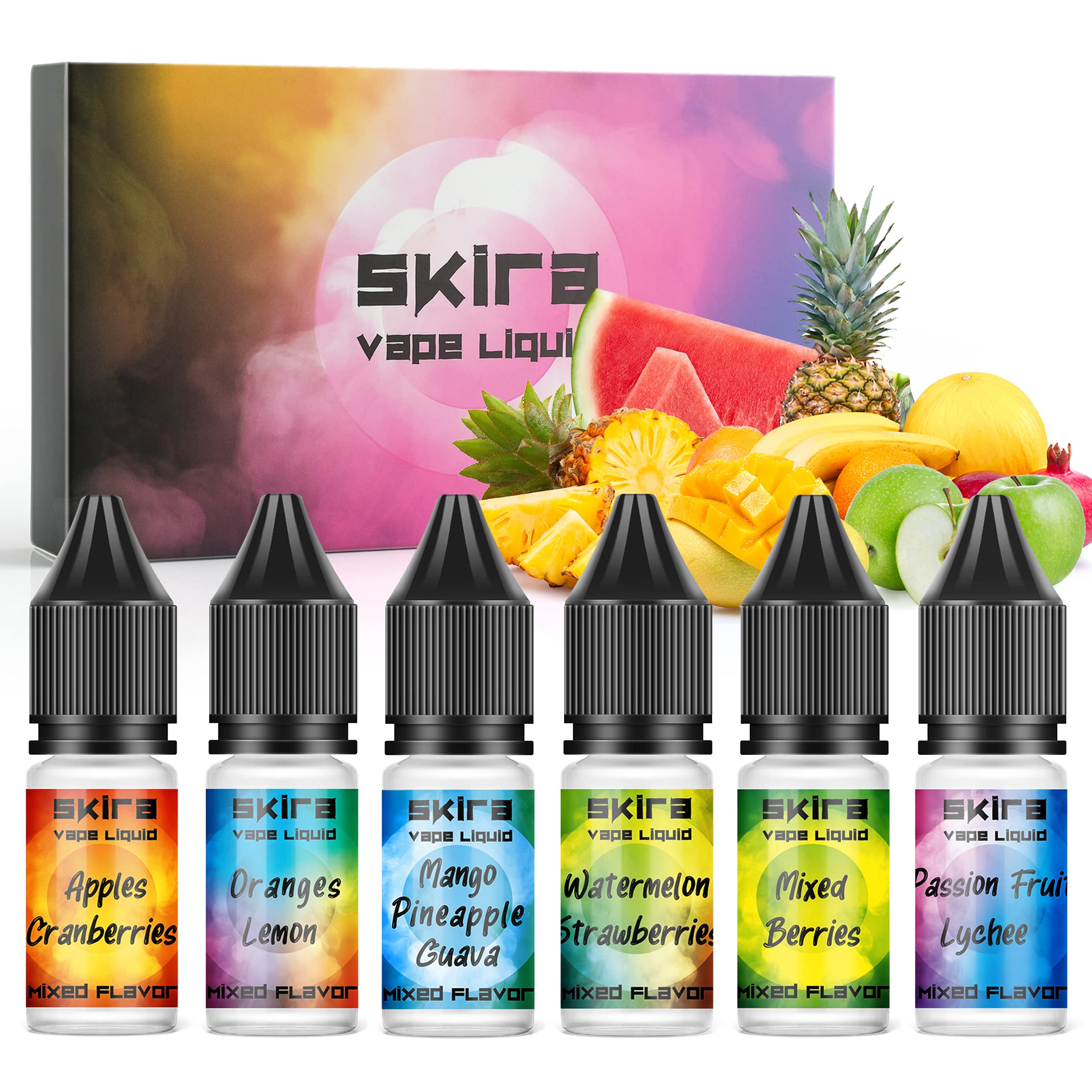 SKIRA Vape Liquid No Nicotine | Vape Juice Mixed Fruit Flavours | 6 × 10ml 0mg 70/30 E Liquid Refresh Cool Juicy Vape Liquid Suitalbe for Vape Pens Vape Mod