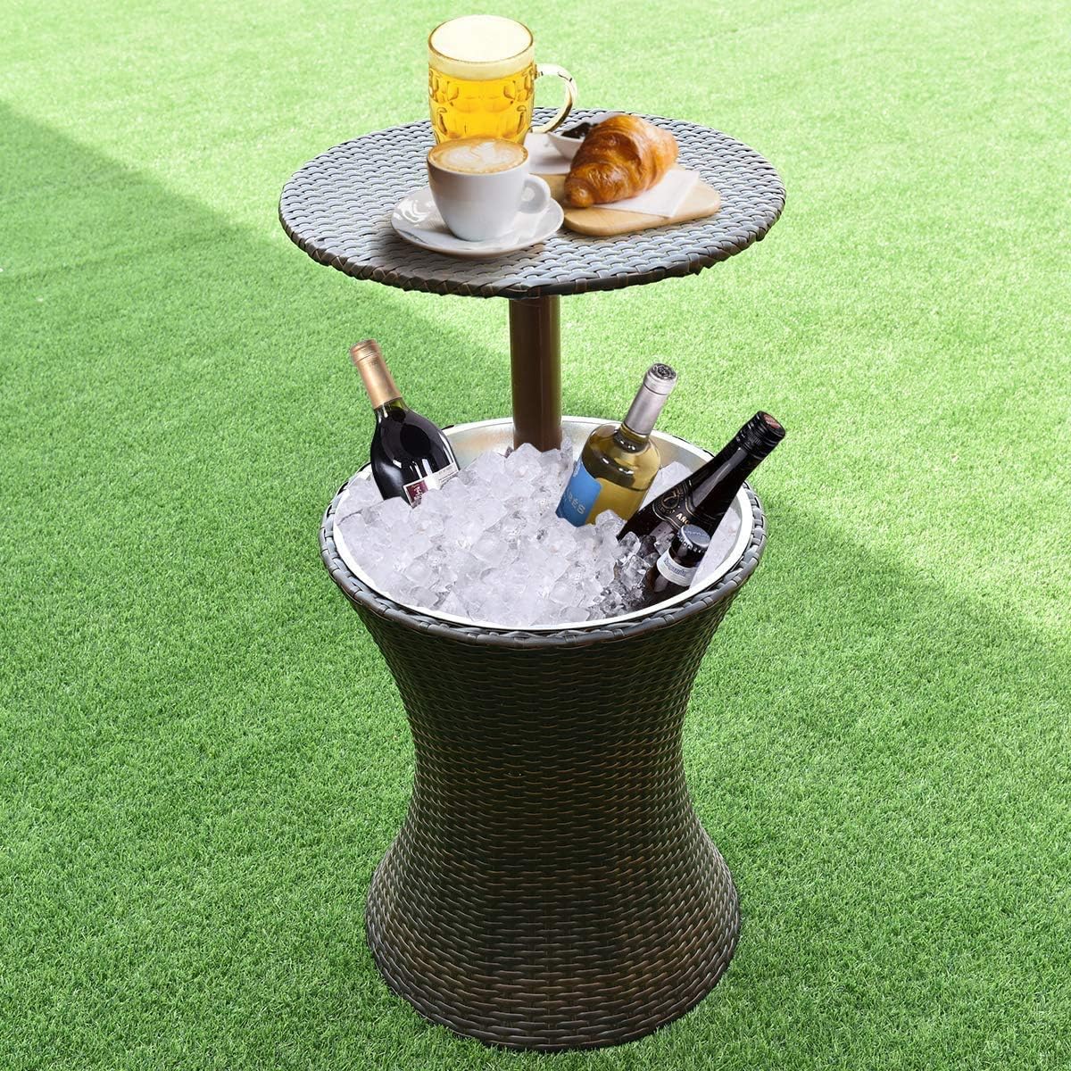 LHLYL-DP Ice Bucket Cocktail Coffee Table, Outdoor Cool Bar Table, Rattan Style Patio Table, Adjustable Height Party Deck, for Pool Use: Home & Kitchen