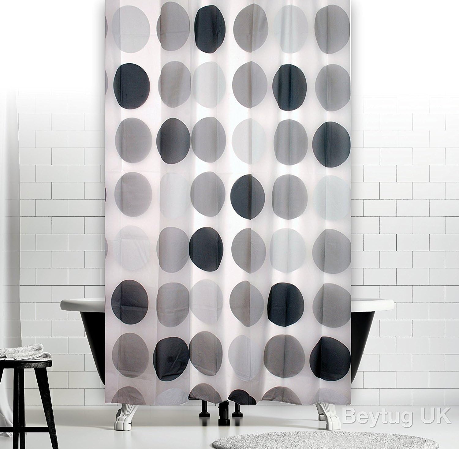 beytug New Modern Bathroom Shower Curtain with Rings 180 x 200 cm Retro