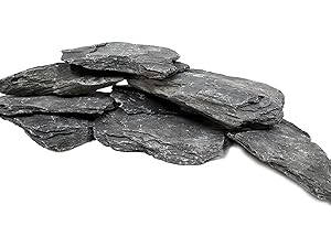 Natural Slate Aquarium Rocks - Extra Large 8 to 10 Inch Stones. Limited Supply Available. PH Neutral. Perfect for Aquascaping and Igwami Aquariums, Reptile and Amphibian Enclosures (approx 18-20 lbs)