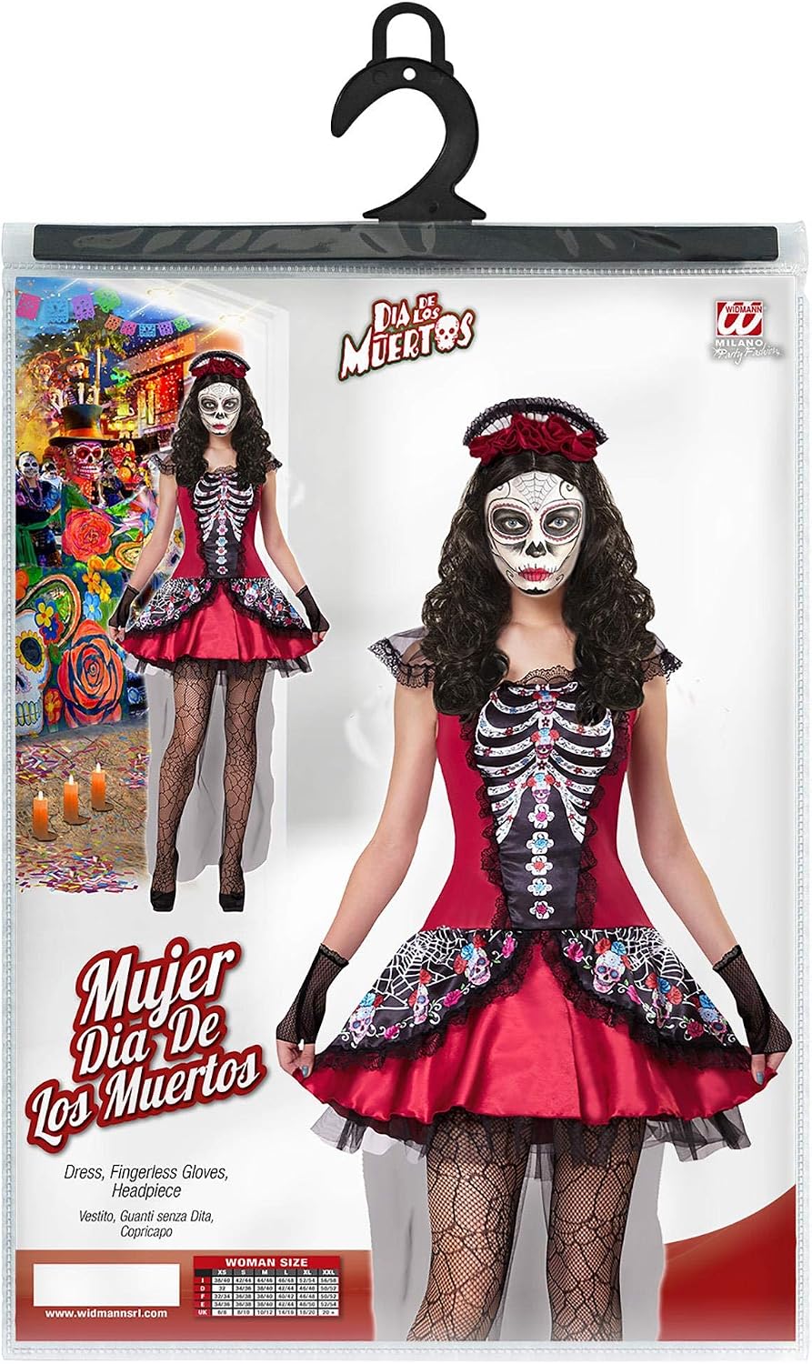 Ladies Dia De Los Muertos Costume Eyes Wide Shut Fancy Dress Outfit, Red - Image 3