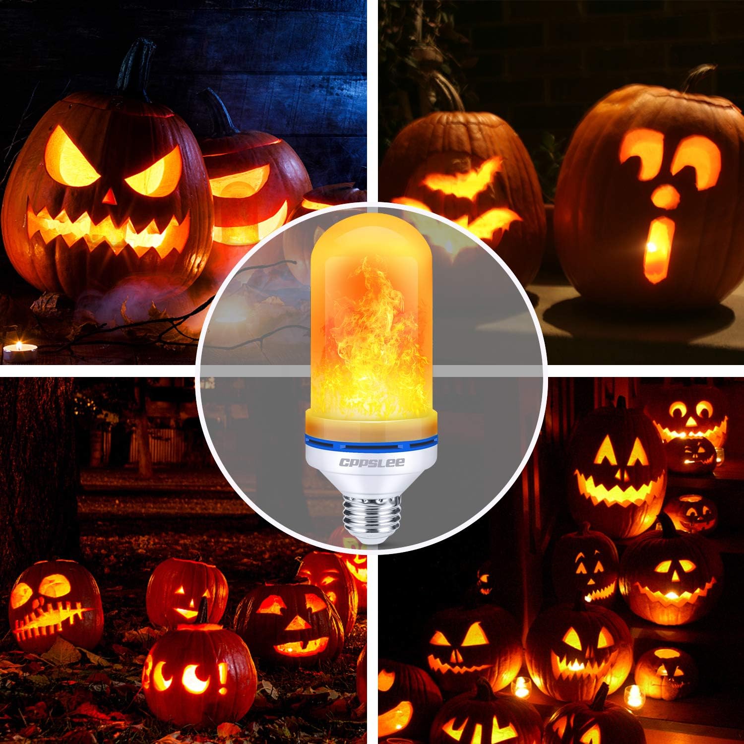 CPPSLEE LED Flame Effect Light Bulb, 4 Modes Flame Lights Bulbs, E26 Base Fire Light Bulbs with Gravity Sensor, Halloween Decorations Flickering Light Bulb for Indoor/Outdoor/Home/Party Decor(2 Pack) - - 