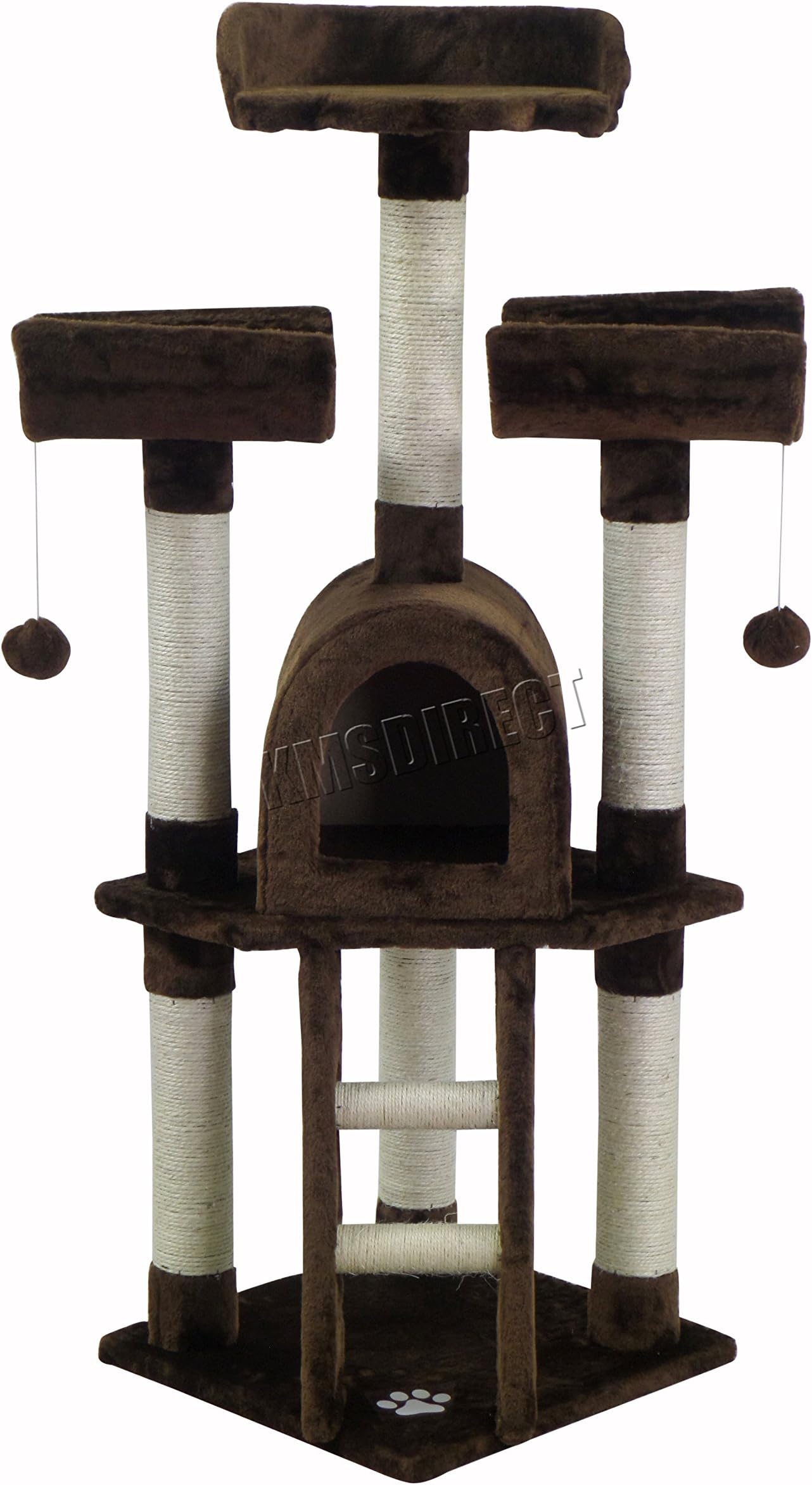 KMS FoxHunter Deluxe Multi Level Cat Scratcher Cat Tree Activity Centre Scratching Post Activity Toys M003 Brown Faux Fur 40cm x 40cm x 115cm Height