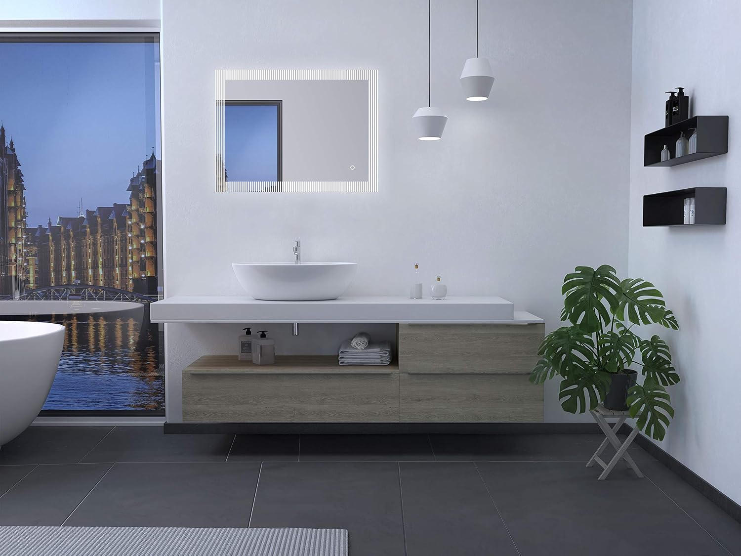 Talos Trace LED Bathroom Mirror, Silver, 80 x 60 cm, 60L x 80W cm