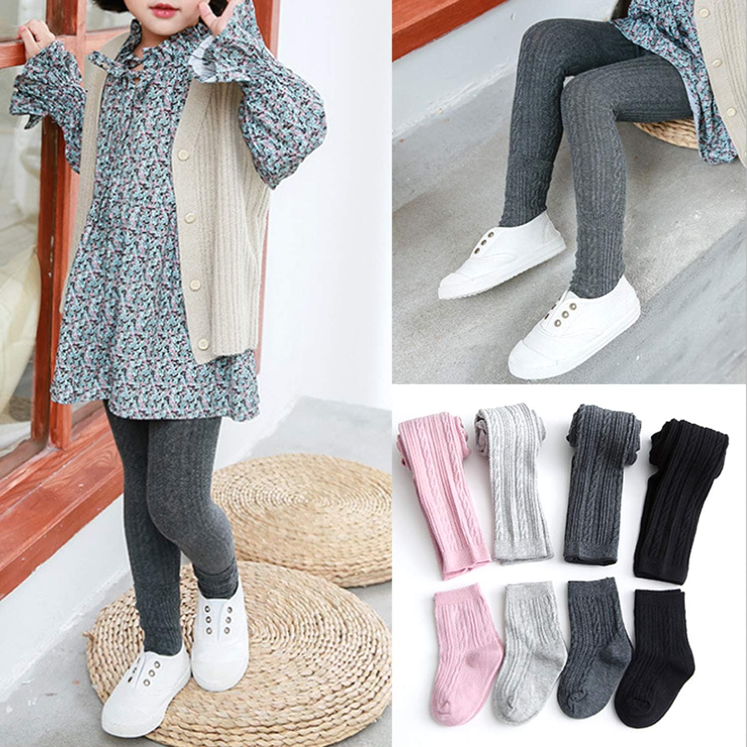 BOOPH 4 Pairs Girls Leggings Pants Sock Set Footless Knits Tights Stockings: Clothing