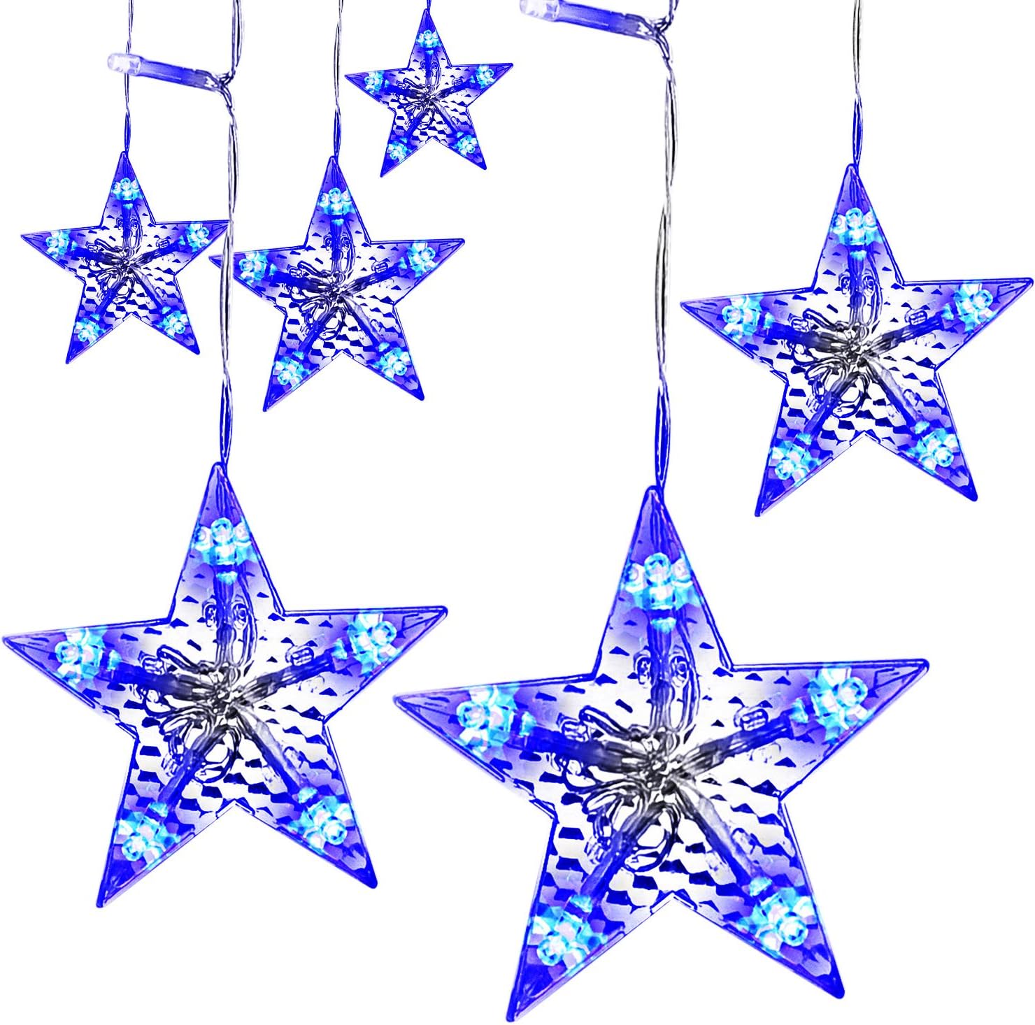 LightsEtc 280 LED String Light Curtain 9.8ft x 6.5ft Fairy Star Blue Icicle Window Lights