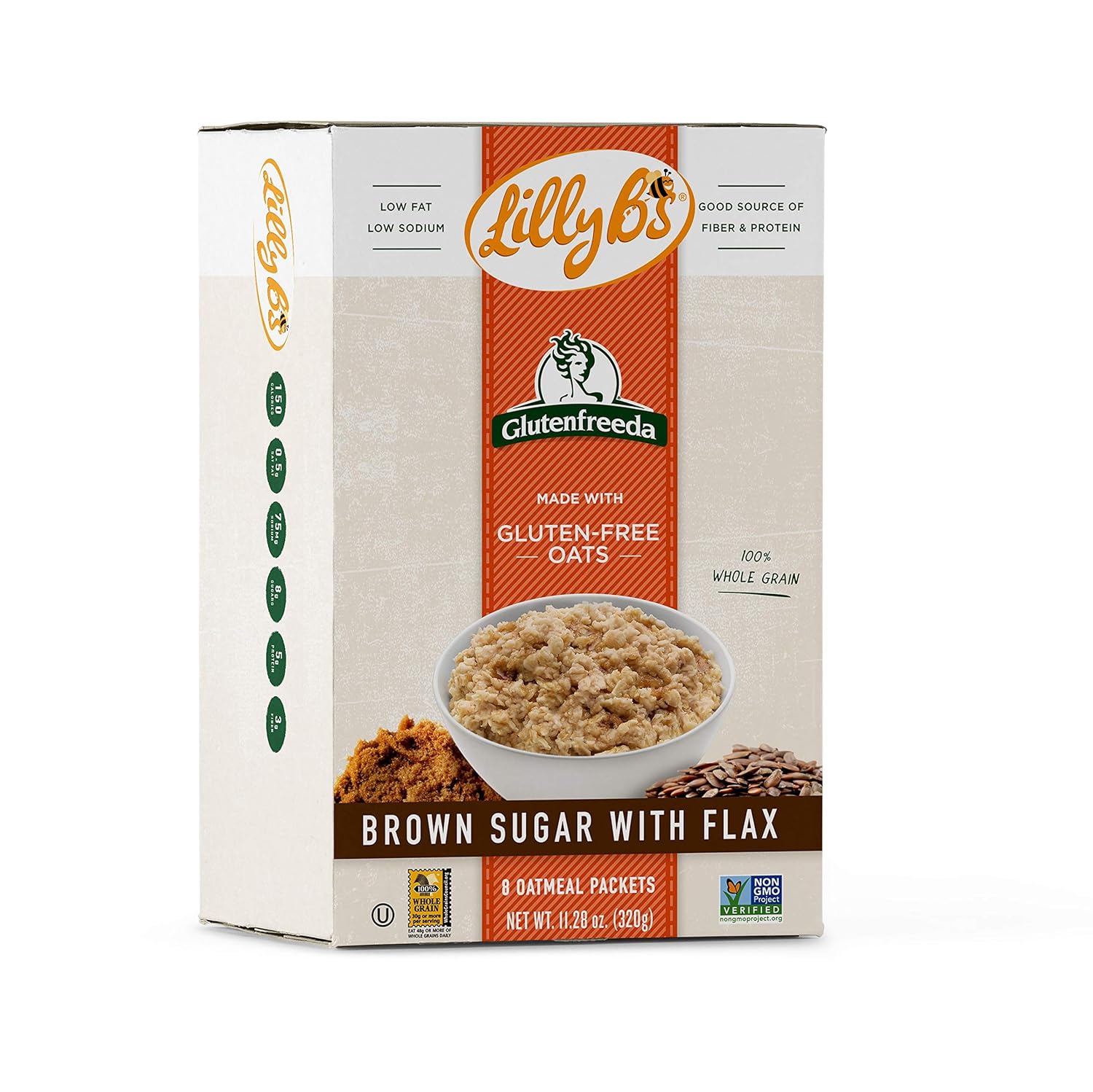 Lilly B's Gluten Free Instant Oatmeal, Brown Sugar with Flax, 8-packet Per Box (Pack of 8)