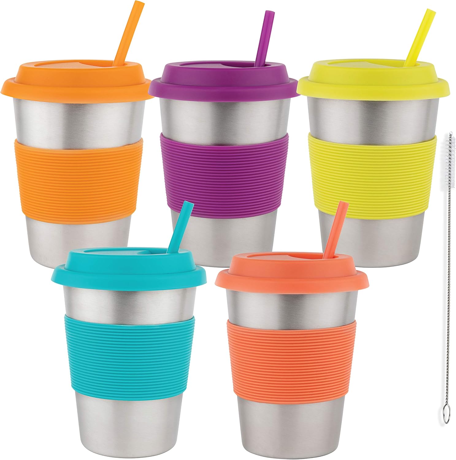 Amazon Com Homeries Kids Stainless Steel Cups Tumbler With Silicone Lid Straws Set Of 5 Ecofriendly Drinking Tumblers For Children Toddlers Adults 12 Ounce Tumblers Water Glasses