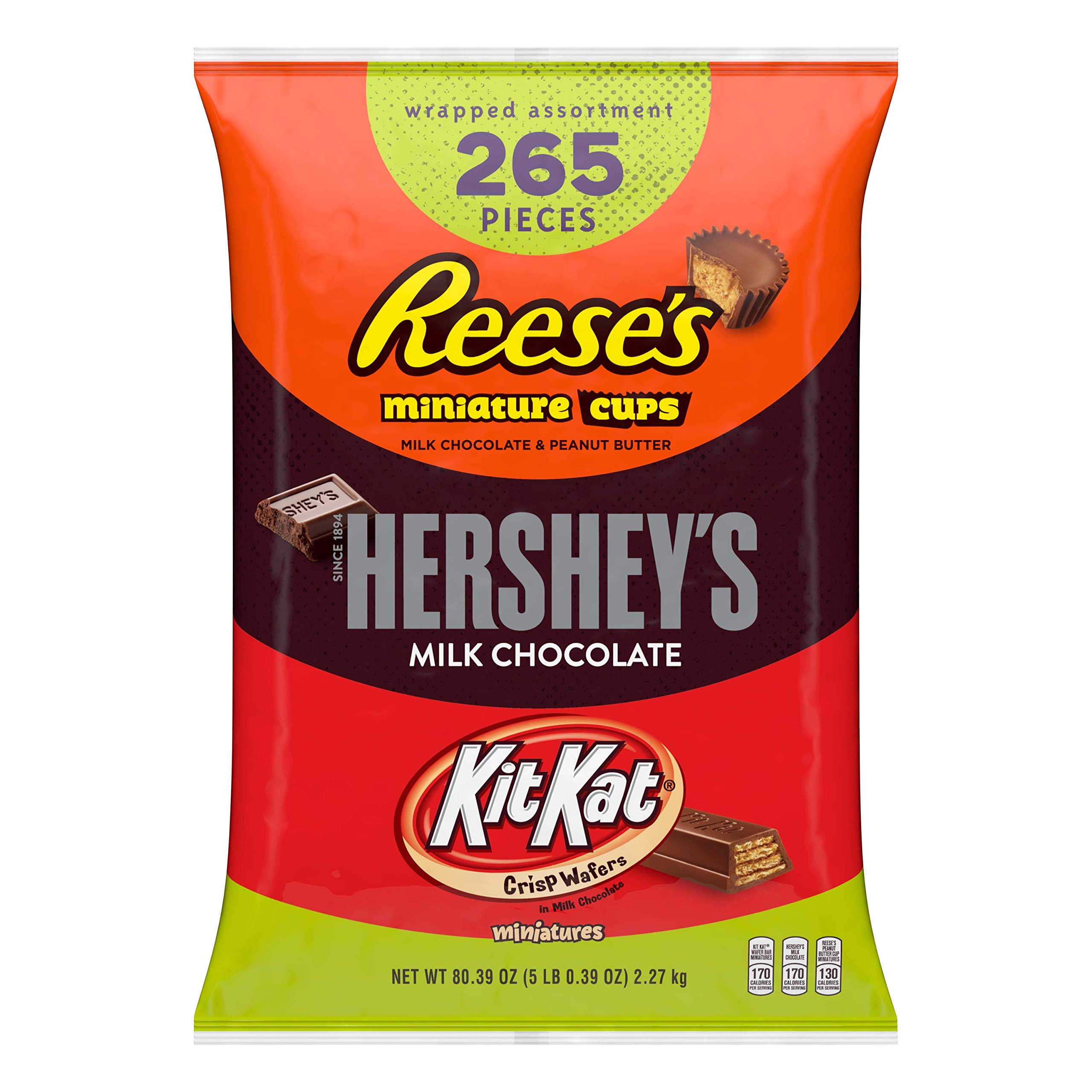 HERSHEY'S, KIT KAT, & REESE'S Bulk Chocolate Easter Candy Variety Pack, 5 Pounds, Fun Size, 265 Pieces