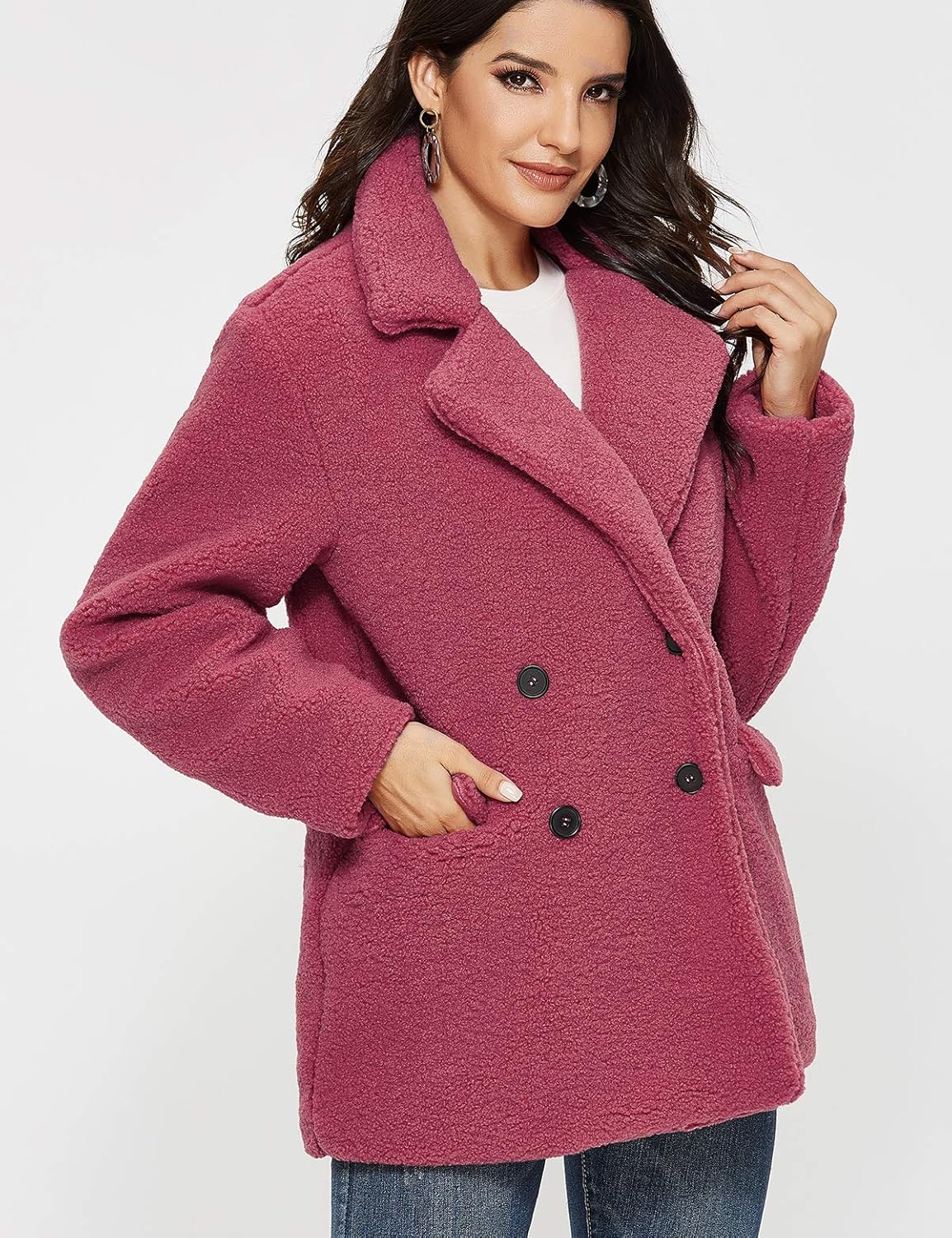 Escalier Women's Faux Shearling Coat Warm Winter Long Sleeve Lapel Fluffy Fur Outwear: Clothing