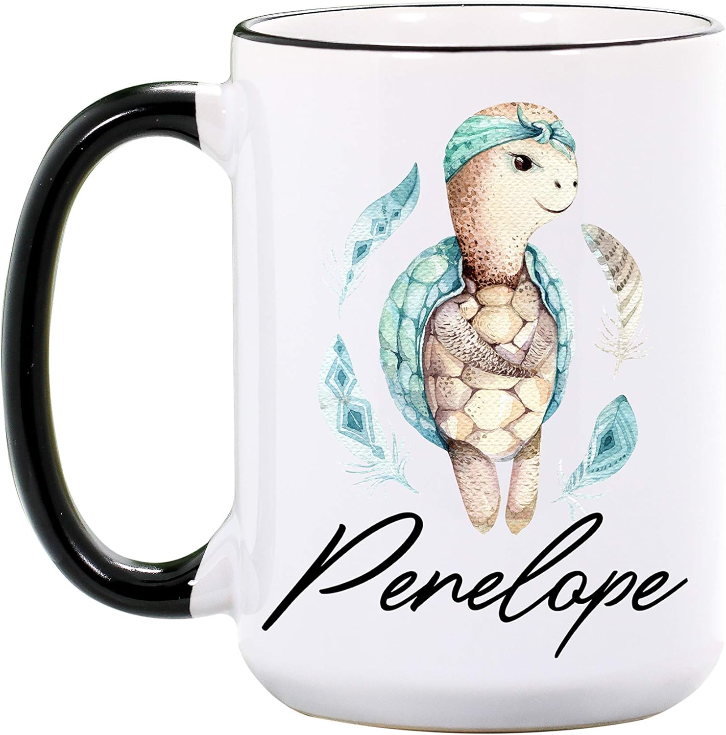 Turtle Mug By Wimly Personalized Black and White 15 oz or 11 oz Large Ceramic Mugs