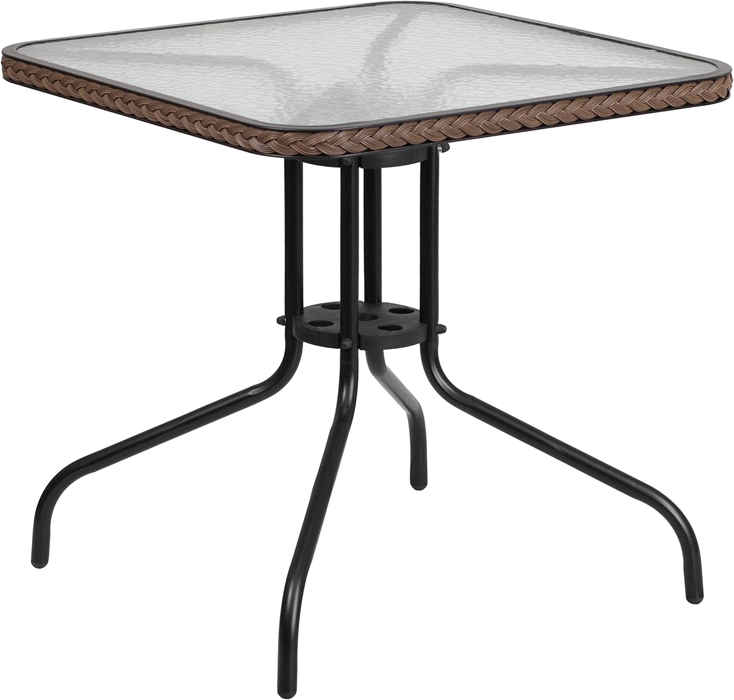 Flash Furniture 28'' Square Tempered Glass Metal Table with Dark Brown Rattan Edging: Kitchen & Dining