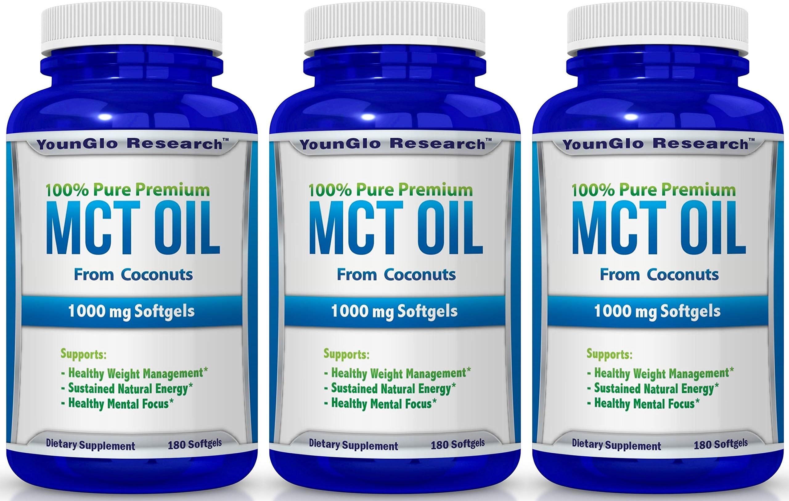 MCT Oil Capsules 100% from Coconuts - 1000 mg 180 Softgels - Keto Friendly - Great Pills for Energy and Weight Management (3 Pack)