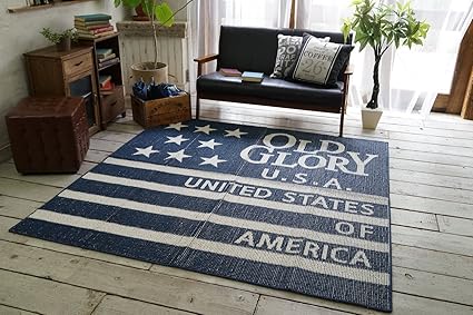 Amazon 男前 かっこいい 洗濯できる ラグマット Starf Sul スターフラッグ 約185 185cm 日本製 ラグ ウォッシャブル 防ダニ加工 ホットカーペット対応 オールドアメリカ アメリカン Usa ヴィンテージ風 Navy ネイビー 青 紺 Ivory アイボリー 四角形
