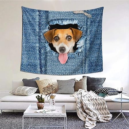 Amazon Co Jp 壁掛けタペストリ かわいいデニム犬 インテリア飾り 壁飾り おしゃれ 模様替え 年中使用 150ｘ130cm Generic