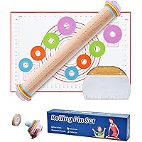 Rolling Pin, Rolling Pin Set Include Stainless Steel Dough Scraper and Silicone Pastry Mat, Rolling Pins for Baking…