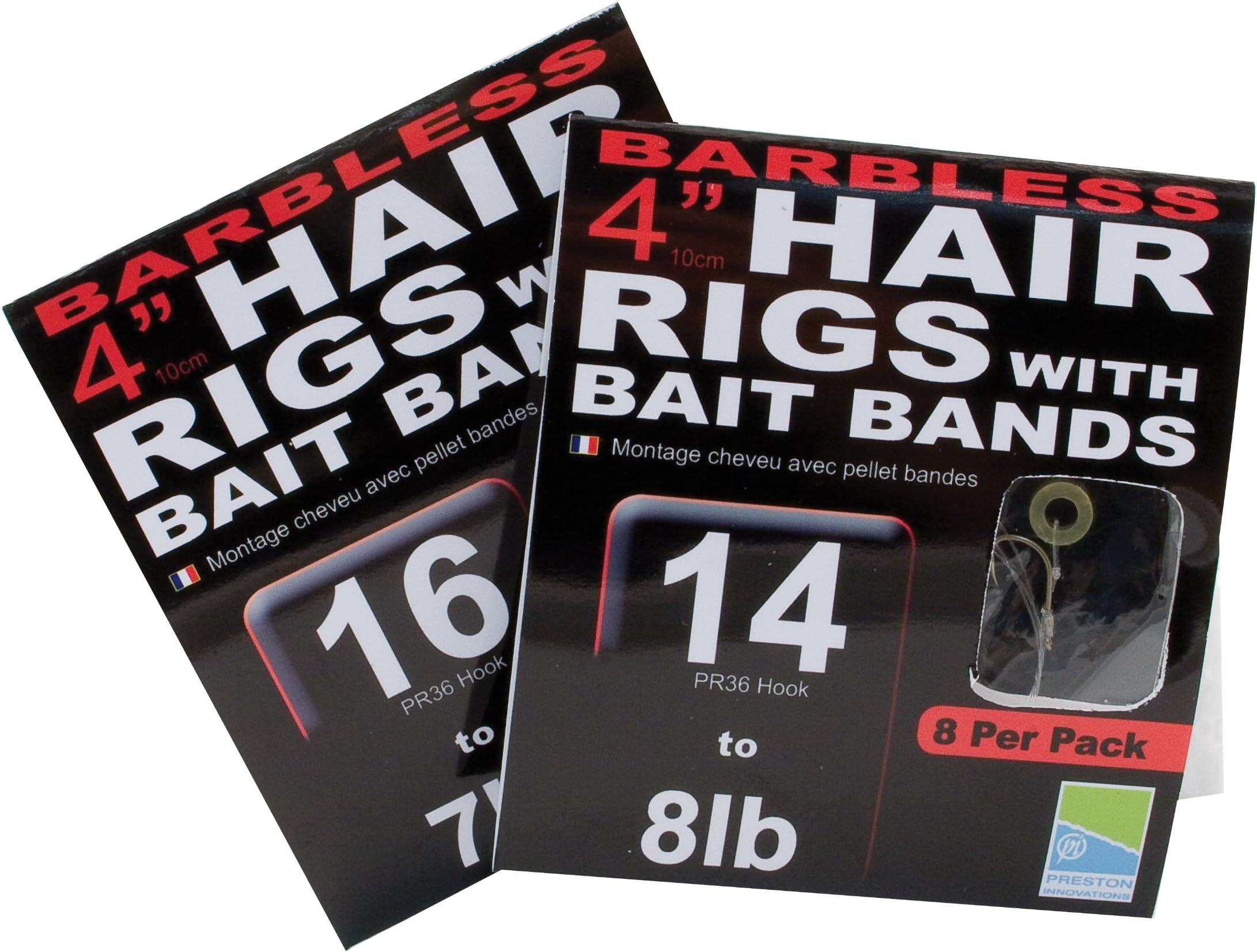 Preston Barbless 4"" Hair Rigs With Bait Bands Size 12