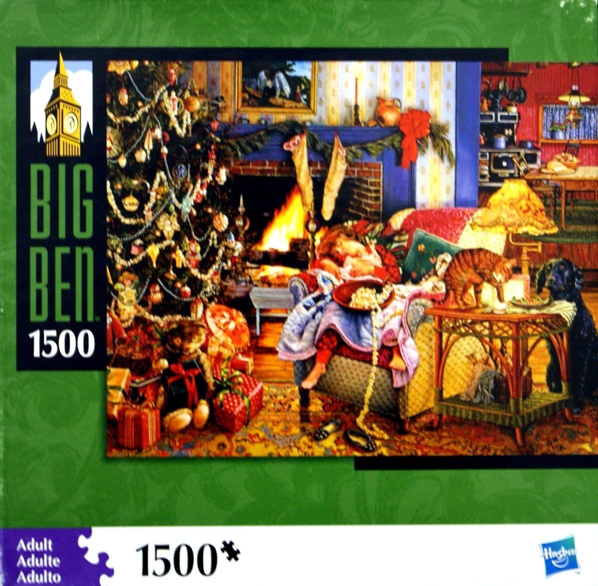BIG BEN SUSAN BRABEAU / Applejack Art Partners Sleeping Around the Christmas Tree Decoration PUZZLE 1500 Piece