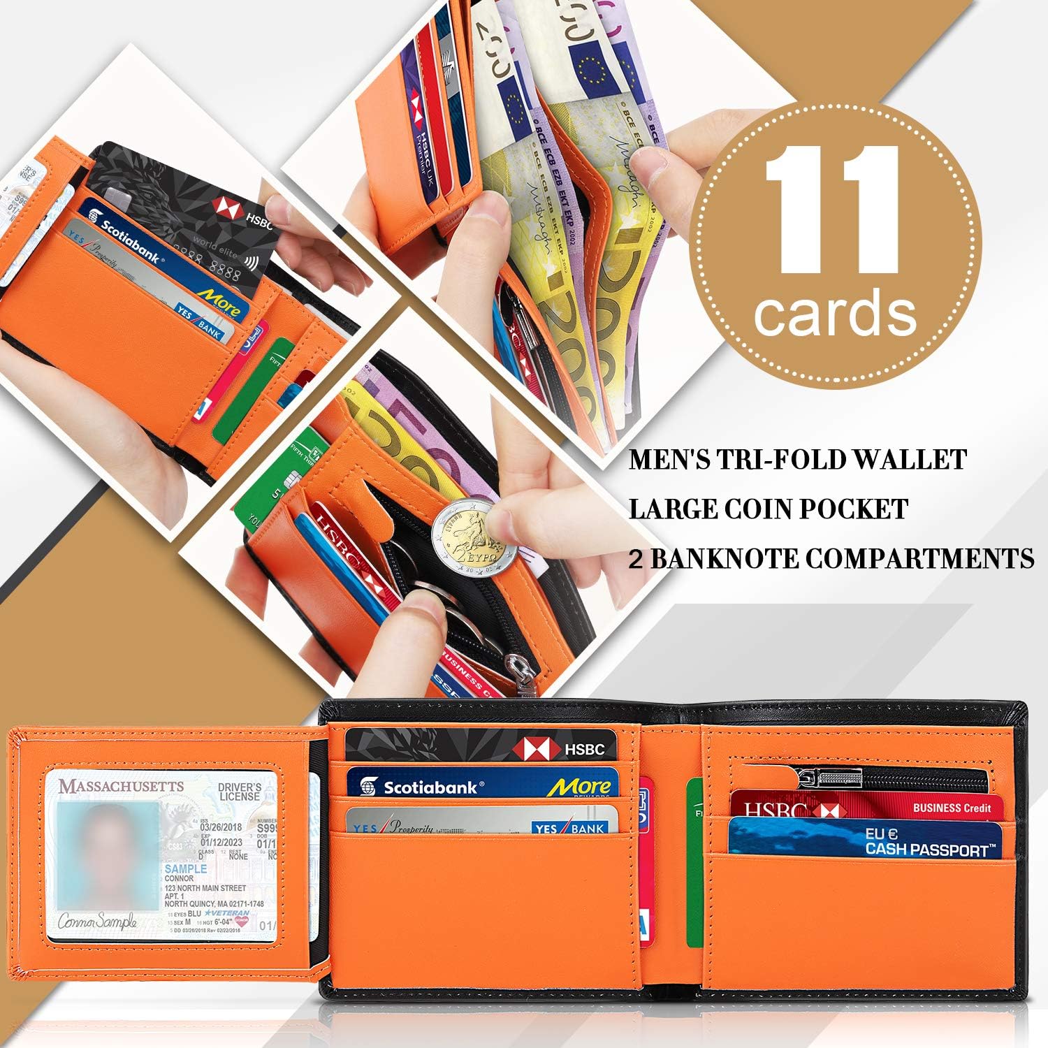 TEEHON® Wallets Slim Genuine Leather RFID Blocking Wallet with 11 Card Holder, 2 banknote compartments, Coin Pocket - Image 5