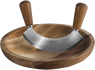 Jamie Oliver JB1800 Wiegemesser und Schneidebrett aus Hochwertigem Akazienholz, Holz / Edelstahl, 24 x 24 x 3 cm