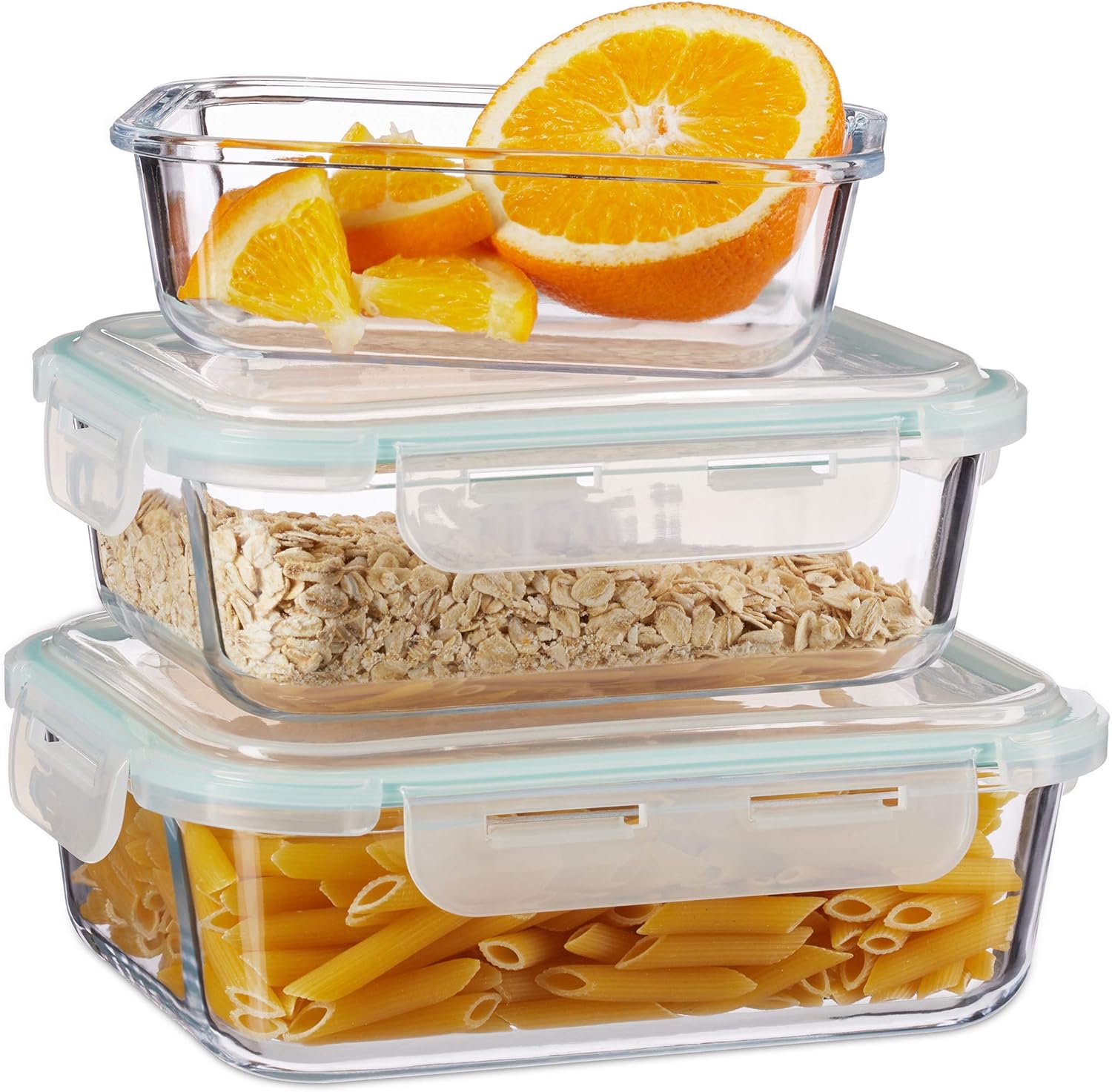 Relaxdays, klar Frischhaltedosen 3er Set Glas, Vorratsdosenset, BPA-Frei, hitzebeständig, Frischhaltebox, Clip-Deckel, Borosilikatglas, Plastik, Standard