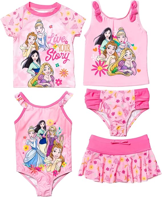 Disney Princess Little Girls Swimsuit Set Rash Guard Tankini Skort OnePiece Pink 56 Amazon