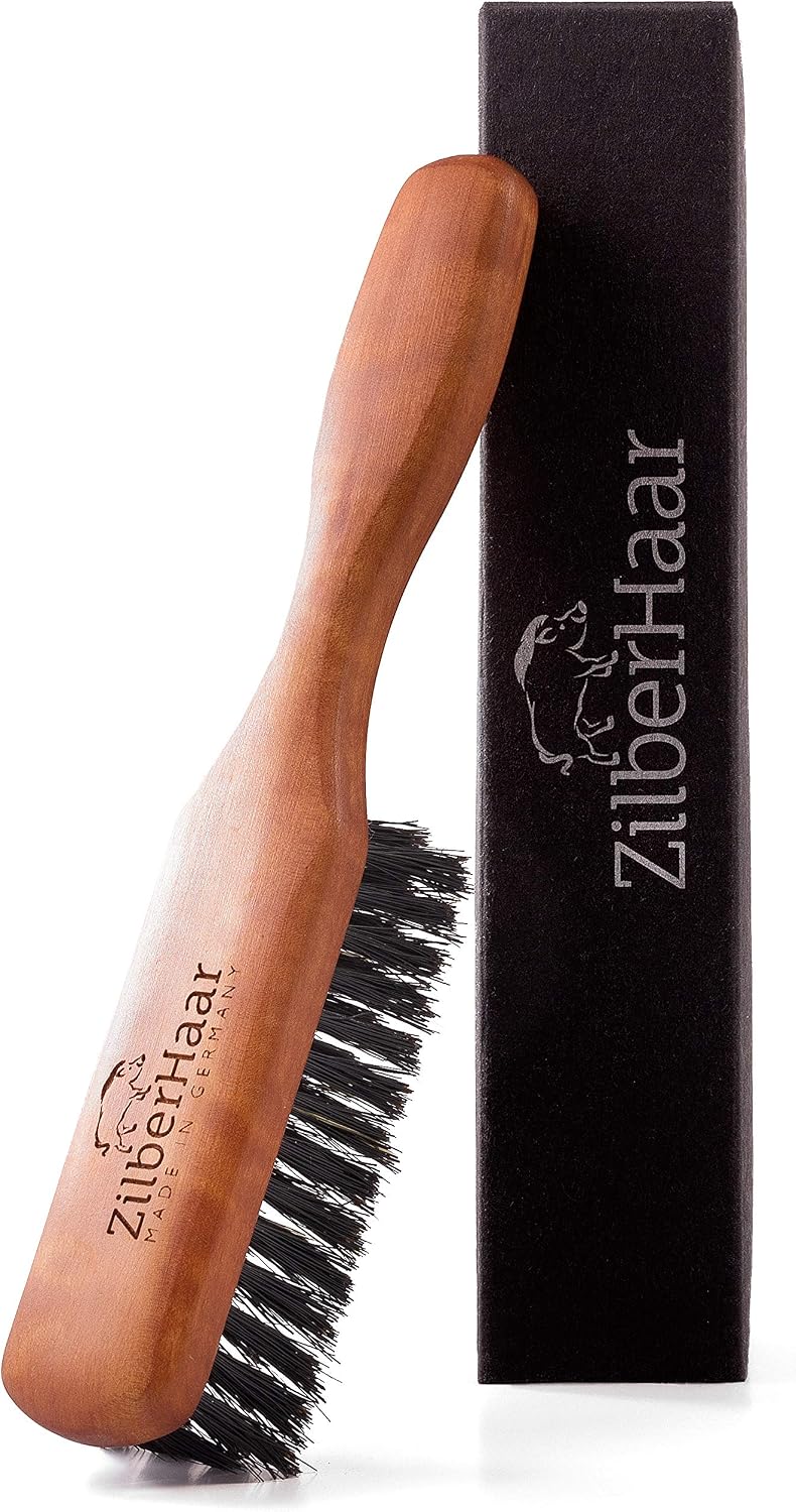 ZilberHaar Beard Brush Pure Boar Bristles Natural Firm Hog Hair and Pearwood Works with All Beard Balms and Beard Oils Exfoliates Skin Helps Softening and Conditioning Itchy Beards Great for Travel