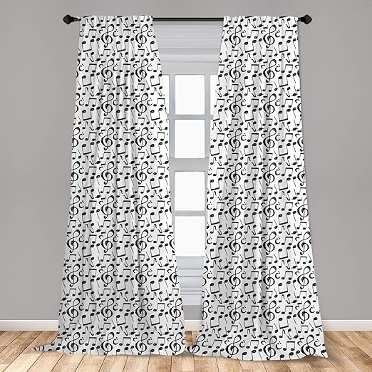 Amazon Com Ambesonne Music Curtains Sketchy Musical Notes And