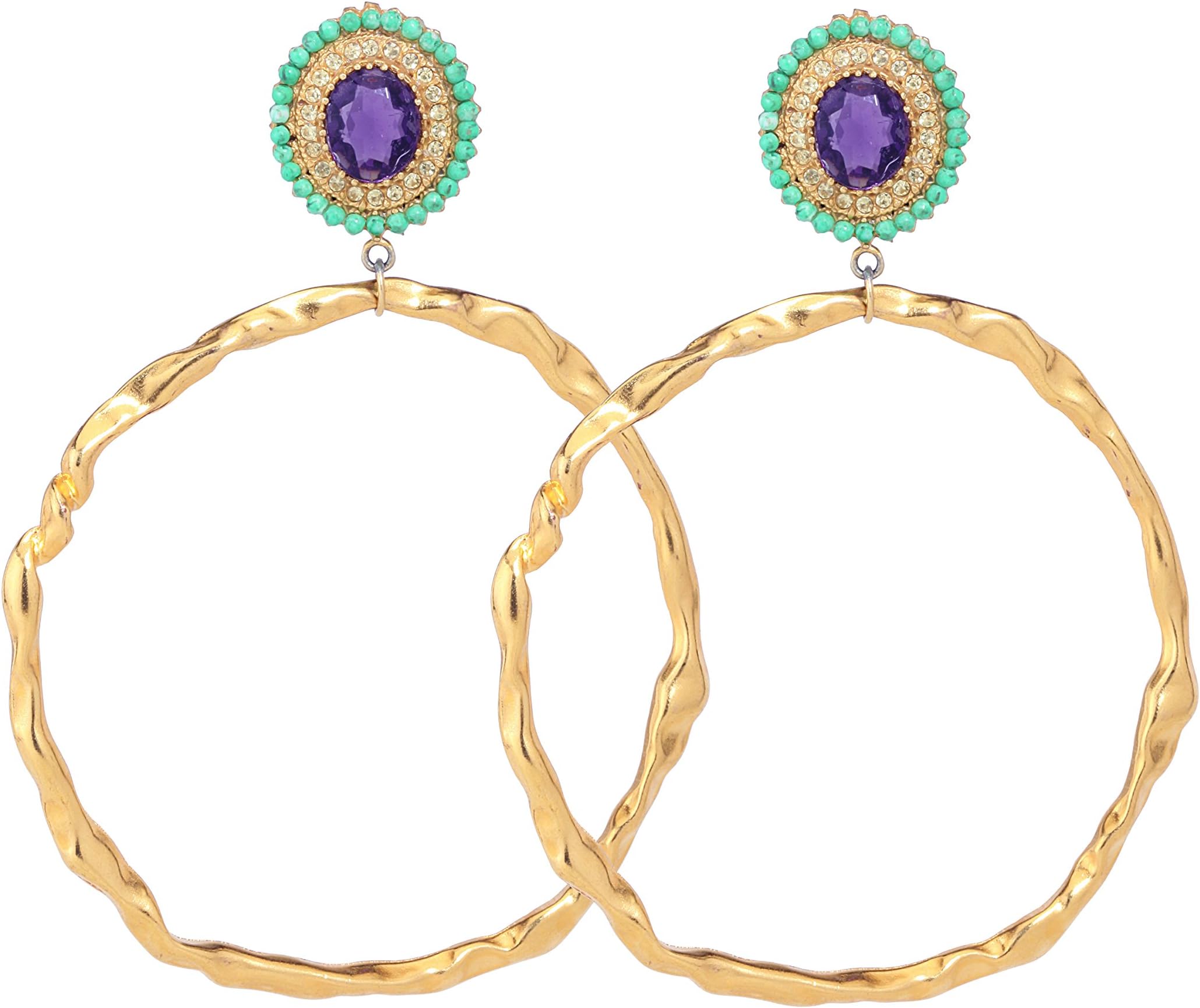 Katerina Psoma Women's Gold Plated Brass Multicolour Crystals Rosette Hoop Earrings