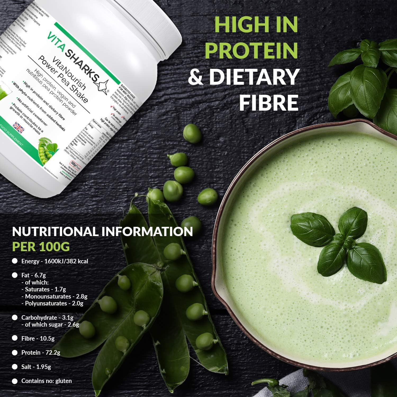 VitaNourish Power Pea Shake, Vegan Alternative High Protein, High Fibre Powder Shake to Increase Muscle Mass - Image 4